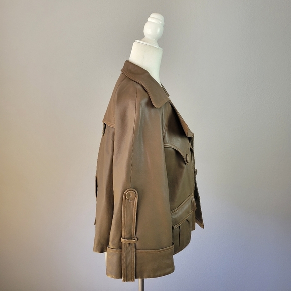 HAYDEN-HARNETT // ltd ed khaki tan buttery leather large lapel leather jacket - Picture 4 of 7